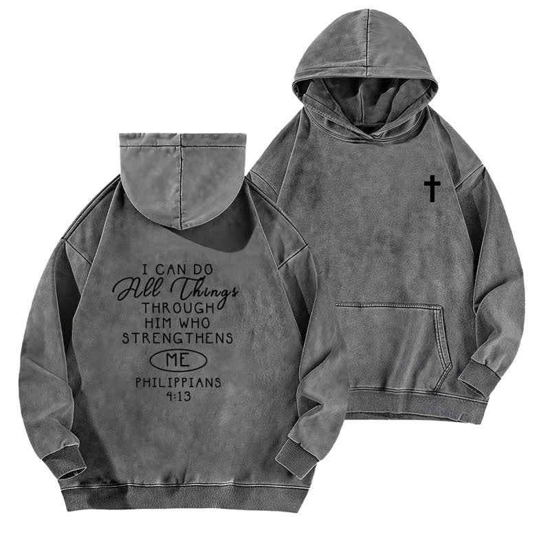 Christianartworkshop I Can Do All Things Cross Chest Washed Hoodie - Grey - 5XL - image 6