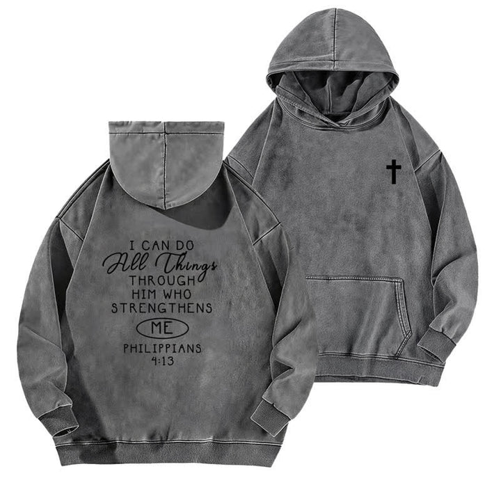 Christianartworkshop I Can Do All Things Cross Chest Washed Hoodie - Grey - 5XL - image 6