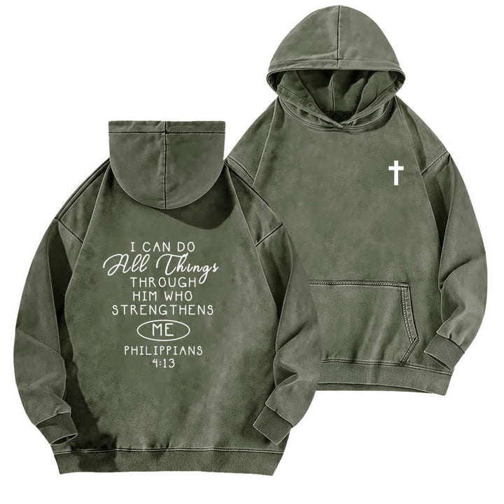 Christianartworkshop I Can Do All Things Cross Chest Washed Hoodie - Army Green - 5XL - image 9