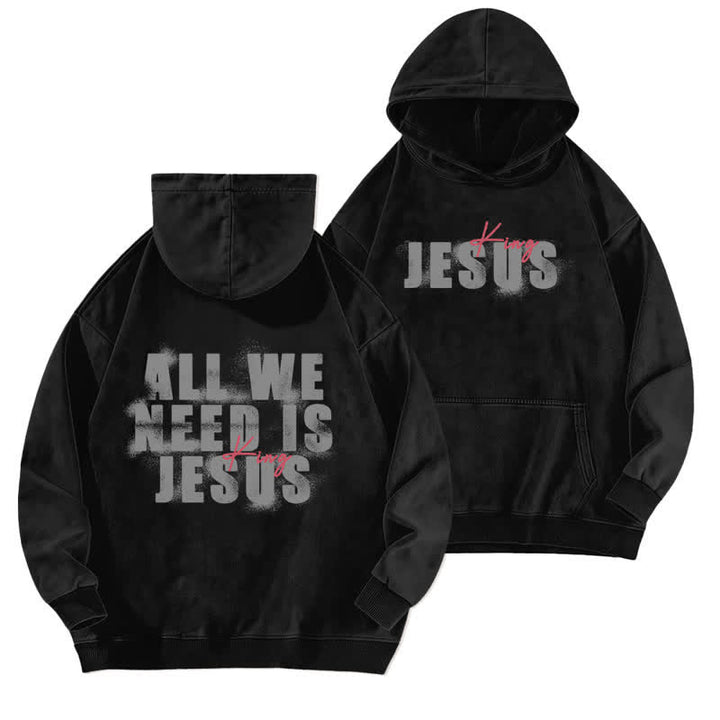 Christianartworkshop Jesus King Front And Back Print Washed Hoodie - Black - 5XL - image 3