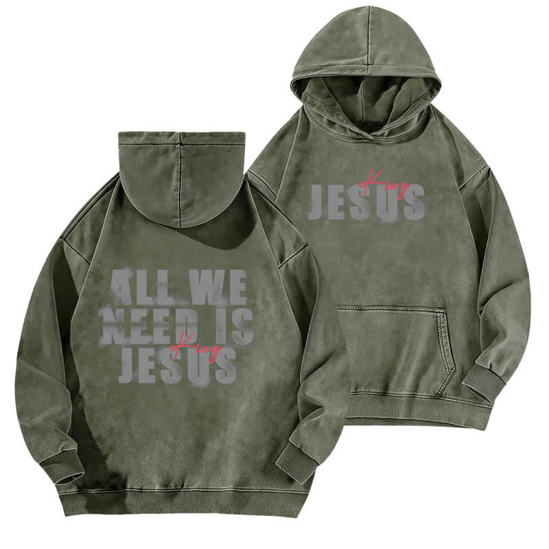 Christianartworkshop Jesus King Front And Back Print Washed Hoodie - Army Green - 5XL - image 9