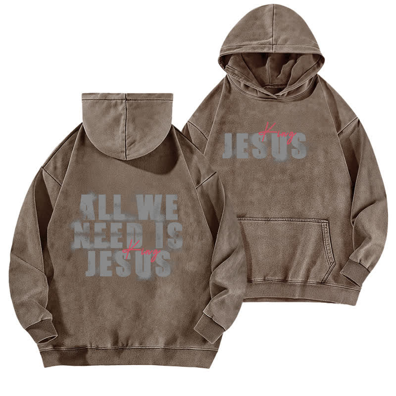 Christianartworkshop Jesus King Front And Back Print Washed Hoodie - Brown - 5XL - image 12