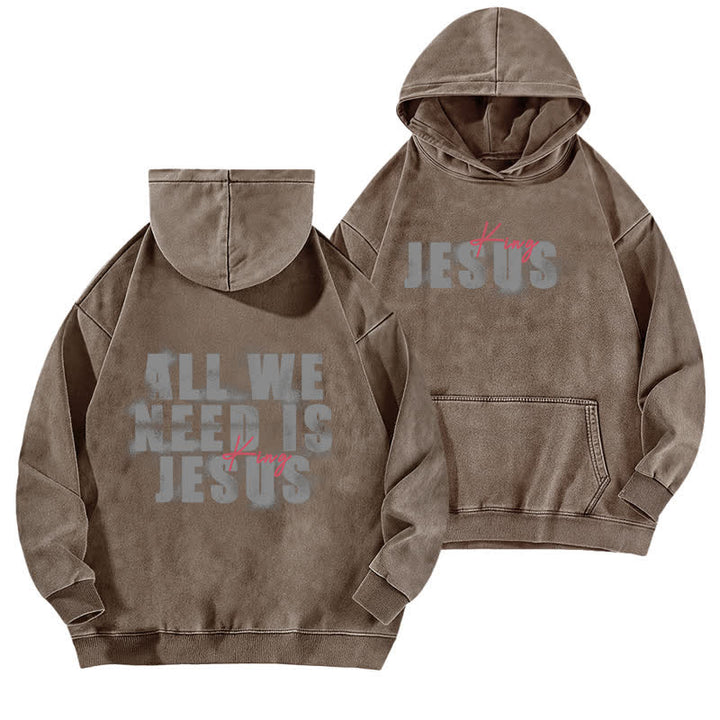 Christianartworkshop Jesus King Front And Back Print Washed Hoodie - Brown - 5XL - image 12