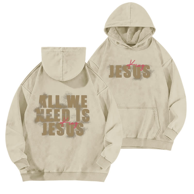 Christianartworkshop Jesus King Front And Back Print Washed Hoodie - Apricot - 5XL - image 0