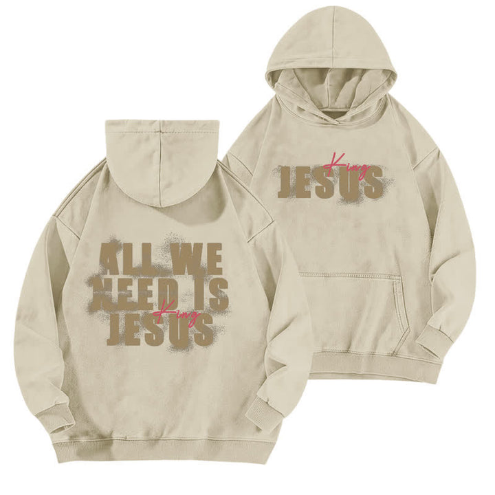 Christianartworkshop Jesus King Front And Back Print Washed Hoodie - Apricot - 5XL - image 0