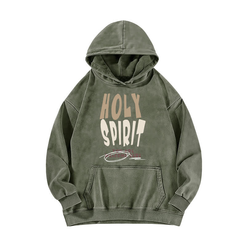 Christianartworkshop Holy Spirit Vintage Streetwear Pullover Washed Hoodie - Army Green - 5XL - image 0