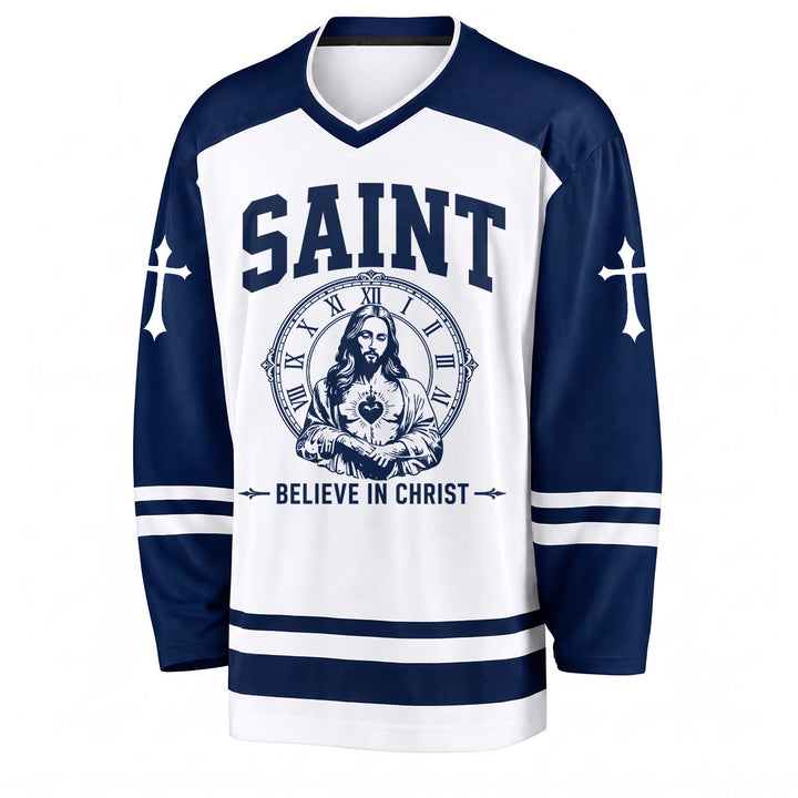 Christianartworkshop God Bless You Believe in Christ Hockey Jersey - image 1