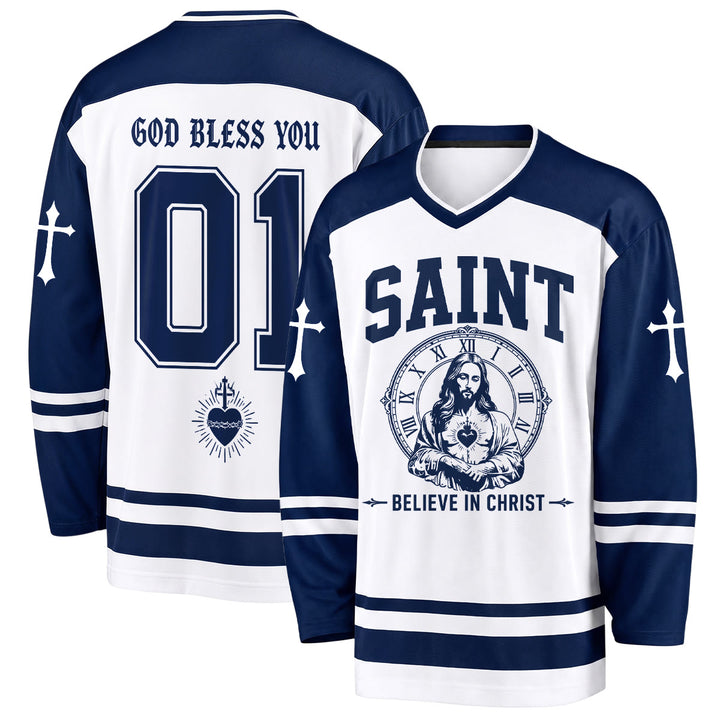 Christianartworkshop God Bless You Believe in Christ Hockey Jersey - 5XL - image 0