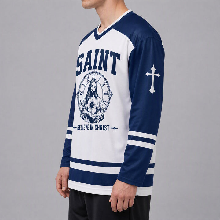 Christianartworkshop God Bless You Believe in Christ Hockey Jersey - image 4