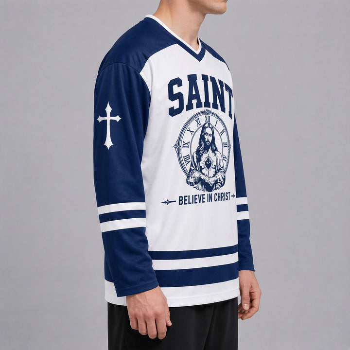 Christianartworkshop God Bless You Believe in Christ Hockey Jersey - image 5