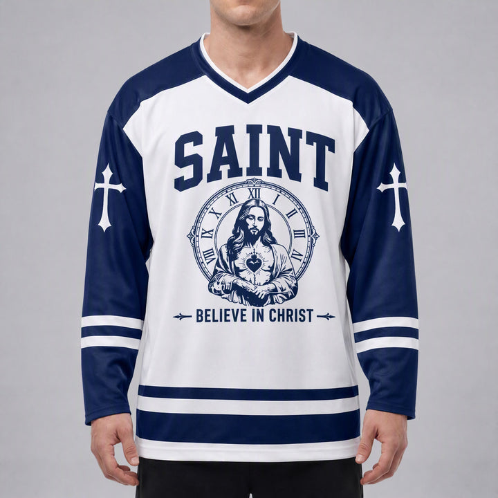 Christianartworkshop God Bless You Believe in Christ Hockey Jersey - image 3