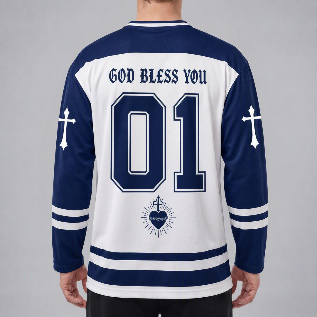 Christianartworkshop God Bless You Believe in Christ Hockey Jersey - image 6