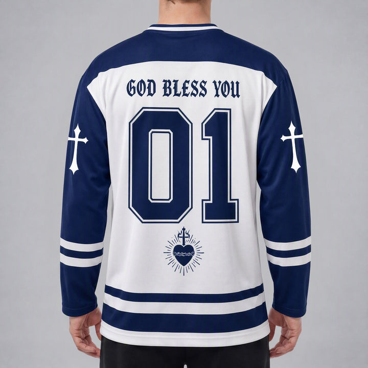 Christianartworkshop God Bless You Believe in Christ Hockey Jersey - image 6