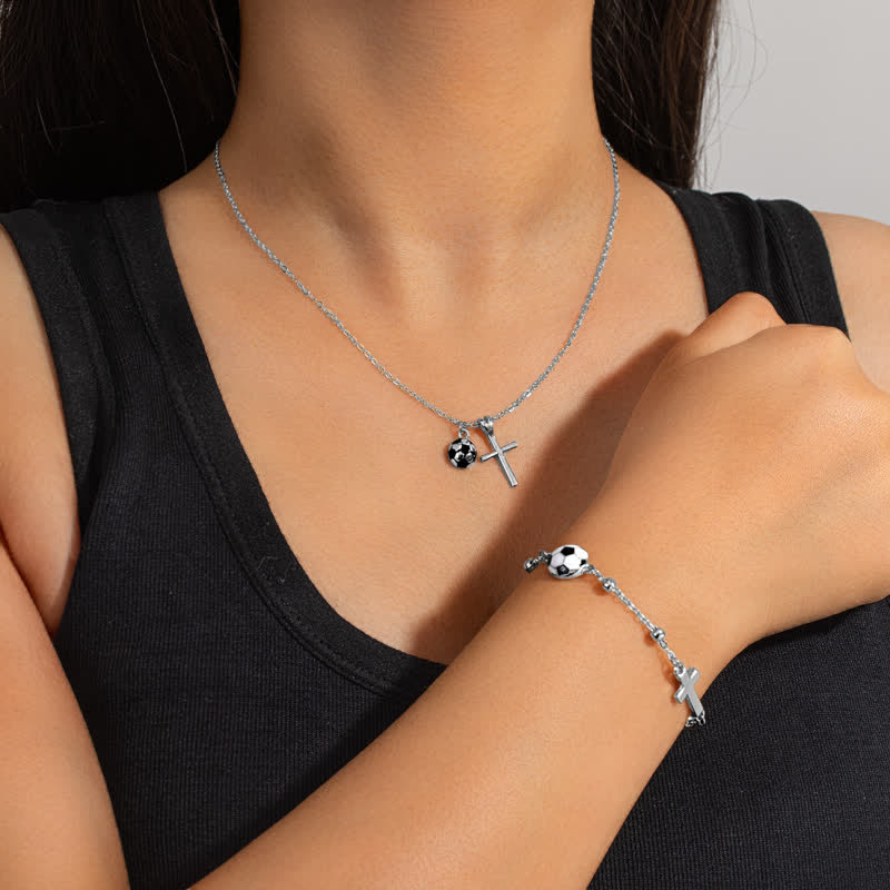 Christianartworkshop Dainty Oil‑Drop Bead Cross Jewelry: Token of Heavenly Shelter for Ball Sport Enthusiasts - Silver(With Card) - Soccer B - image 14