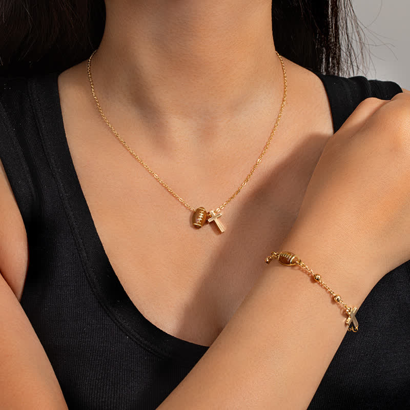 FREE Today: Dainty Oil‑Drop Bead Cross Jewelry: Token of Heavenly Shelter for Ball Sport Enthusiasts - Golden(With Card) - Football B - image 1