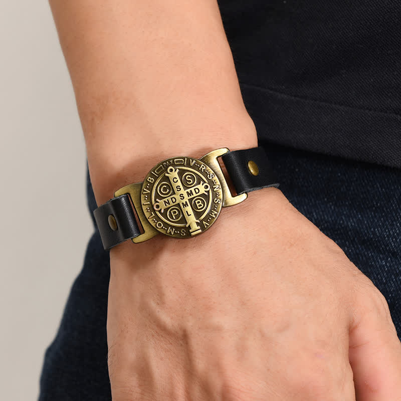 Christianartworkshop Robust Cowhide St. Benedict Medallion Bracelet: Sign of Unfailing Care - image 0