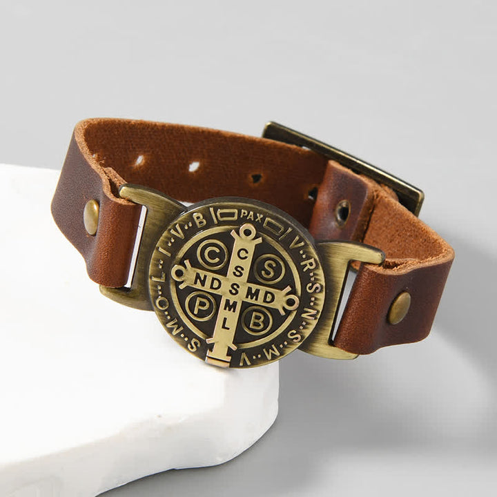 Christianartworkshop Robust Cowhide St. Benedict Medallion Bracelet: Sign of Unfailing Care - Dark Brown - image 6