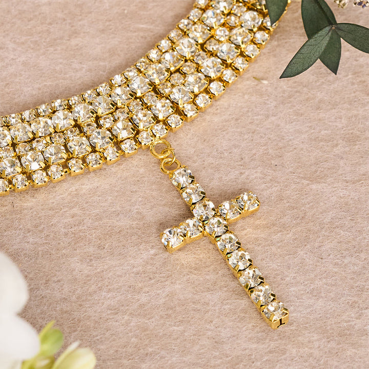 Christianartworkshop Dazzling Rhinestone Cross Choker Necklace: Token of Unfailing Heavenly Grace - Golden - image 5