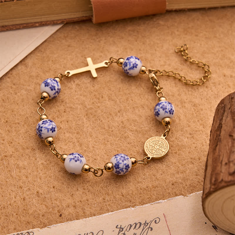 Christianartworkshop Sacred St. Benedict Cross Charm Bracelet: Symbol of Warm Spiritual Guidance - Blue - image 1