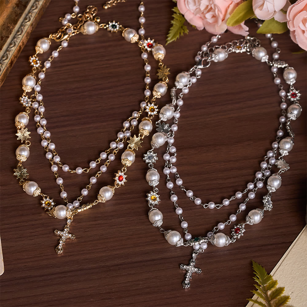 Christianartworkshop Tiered Faux Pearl Cross Chain: Token of Gentle Divine Protection - image 3