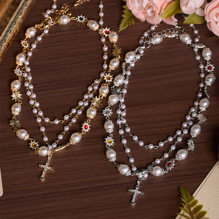 Christianartworkshop Tiered Faux Pearl Cross Chain: Token of Gentle Divine Protection - image 3
