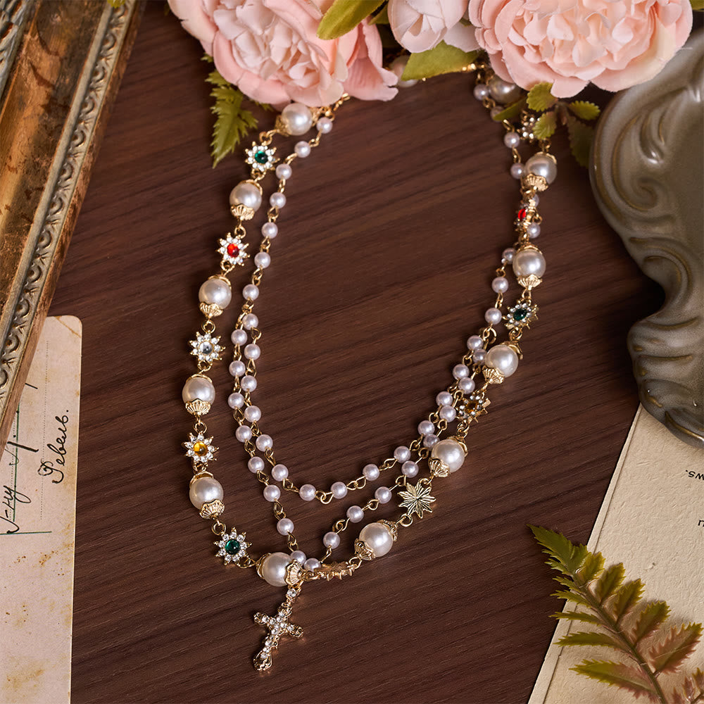 Christianartworkshop Tiered Faux Pearl Cross Chain: Token of Gentle Divine Protection - image 4
