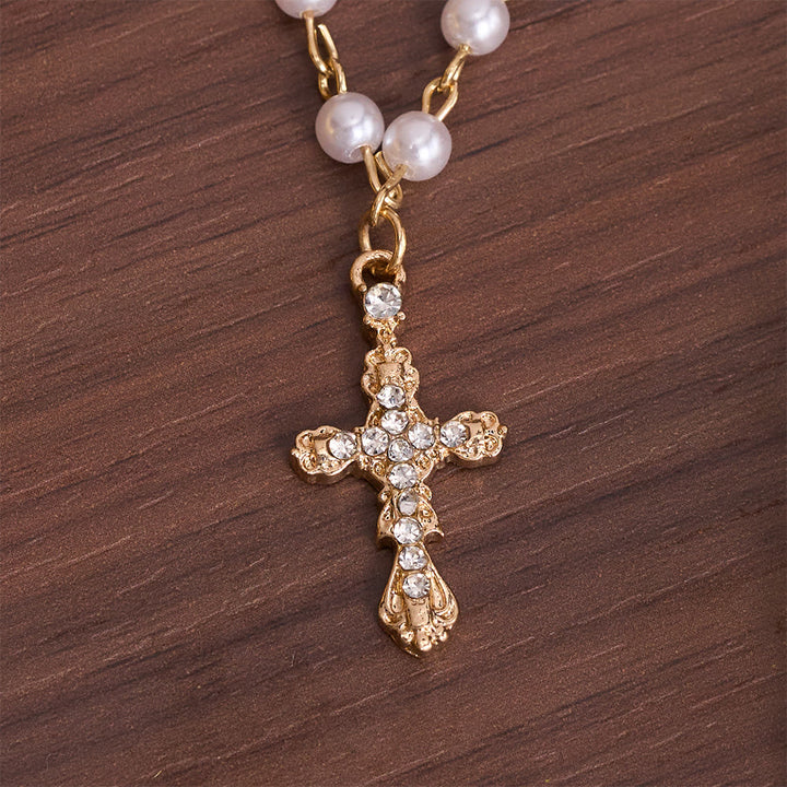 Christianartworkshop Tiered Faux Pearl Cross Chain: Token of Gentle Divine Protection - image 7
