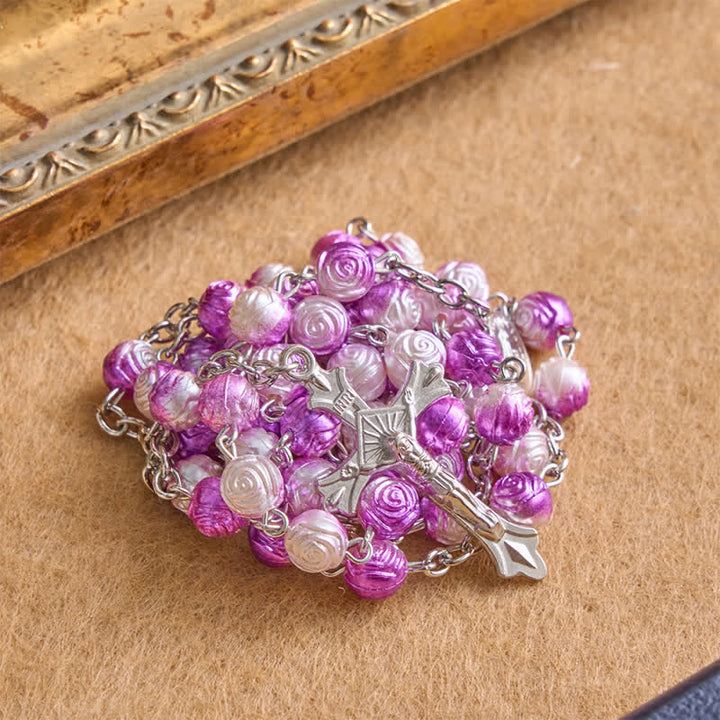 Christianartworkshop Heavenly Rose Bead Rosary With Crucifix: Badge of Steady Guidance - Purple - image 0