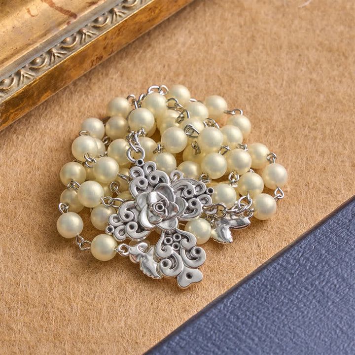 Christianartworkshop Our Lady of Fatima Rosary with Rose Alloy Cross: Token of Sacred Gentle Grace - image 3