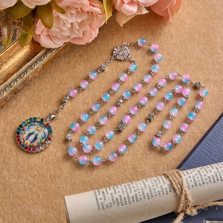 Christianartworkshop Ornate Our Lady of Miraculous Medal Rosary with Glass Beads: Sign of Divine Shelter - Our Lady - image 0