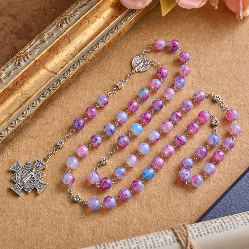 Christianartworkshop Ornate Alloy Rosary with Our Lady & St. Benedict: Emblem of Quiet Blessing - Our Lady & St. Benedict & Cross - image 0