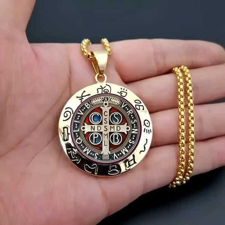 Christianartworkshop Detailed St. Benedict Round Medallion Necklace: Sign of Gentle Sacred Shelter - St. Benedict - image 0