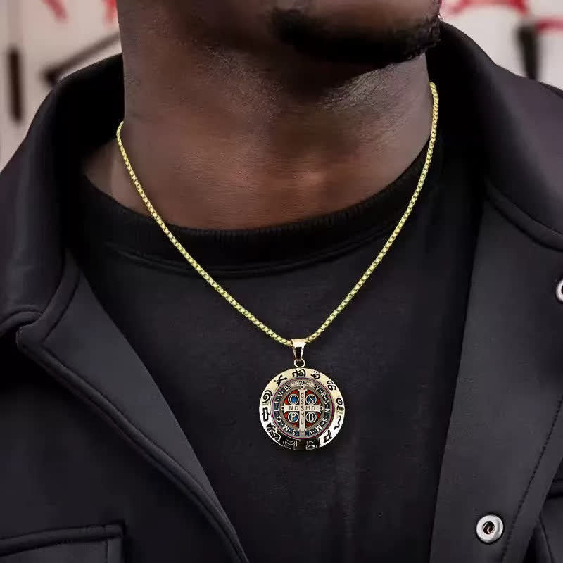 FREE Today: Detailed St. Benedict Round Medallion Necklace: Sign of Gentle Sacred Shelter - image 1