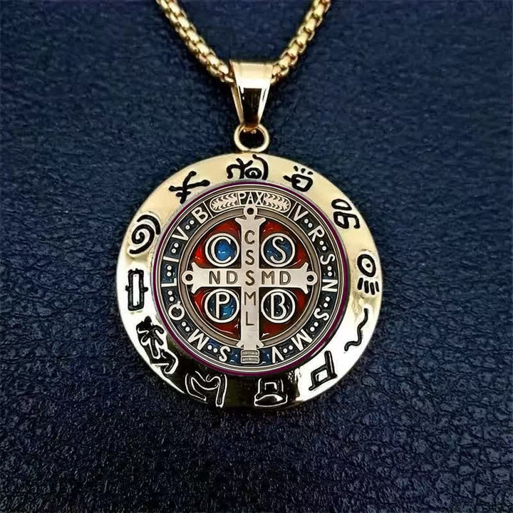 Christianartworkshop Detailed St. Benedict Round Medallion Necklace: Sign of Gentle Sacred Shelter - image 2