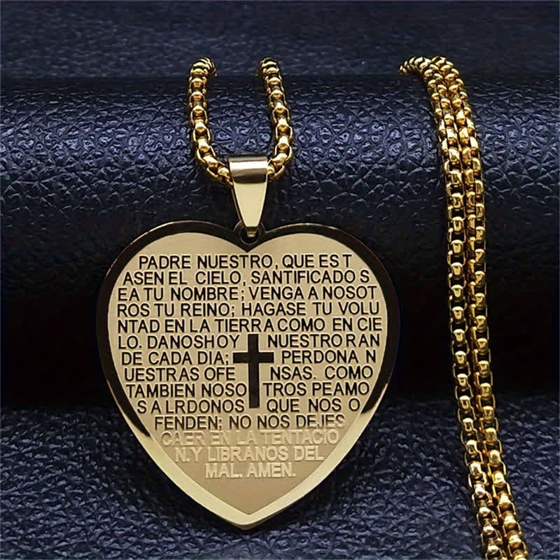 Christianartworkshop Solid Stainless Steel Heart Prayer Necklace: Token of Unwavering Heavenly Care - Golden - image 0