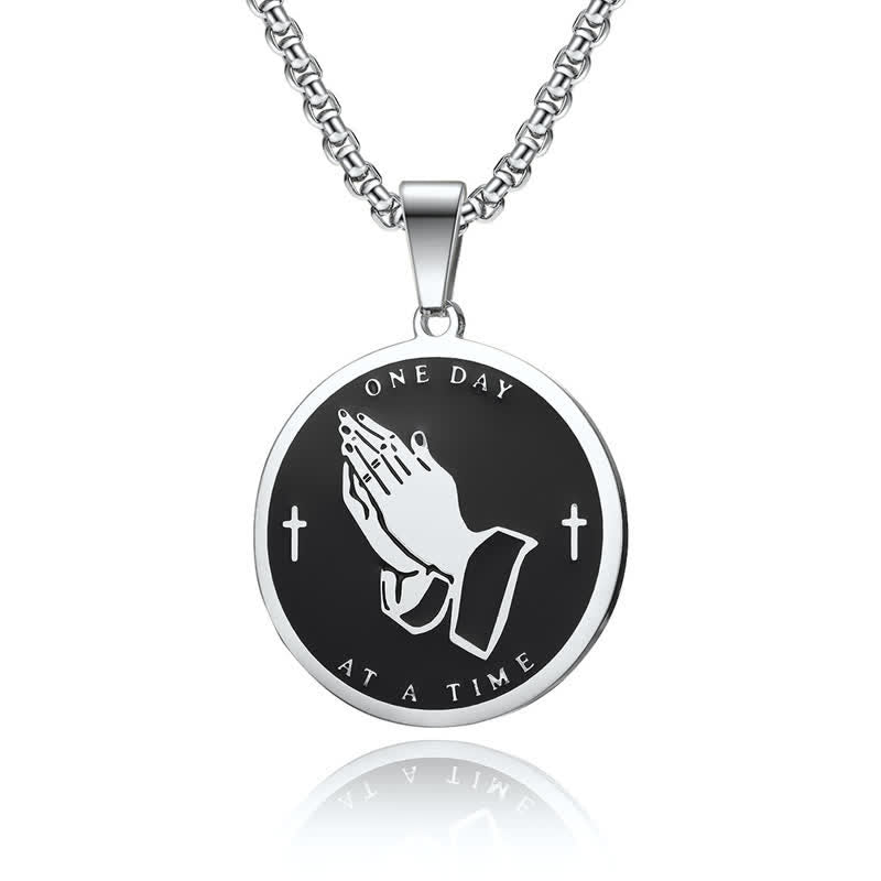 Christianartworkshop Dual-Sided Serenity Praying Hands Pendant Necklace: Token of Abiding Divine Calm - Silver - image 4