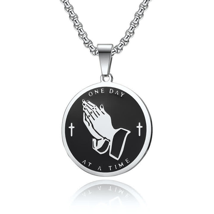 Christianartworkshop Dual-Sided Serenity Praying Hands Pendant Necklace: Token of Abiding Divine Calm - Silver - image 4