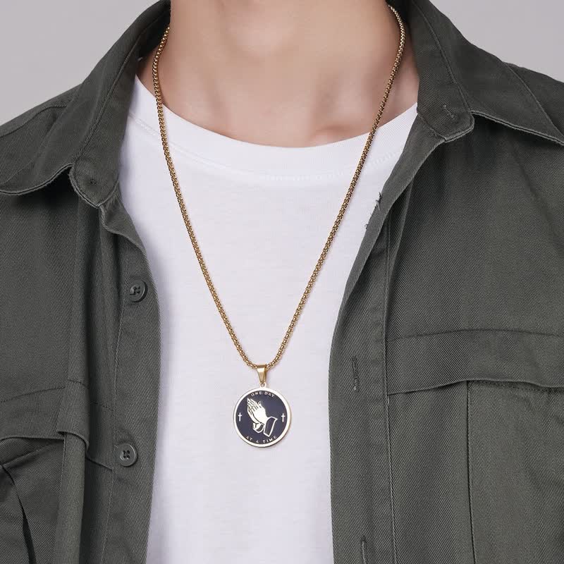 Christianartworkshop Dual-Sided Serenity Praying Hands Pendant Necklace: Token of Abiding Divine Calm - image 1