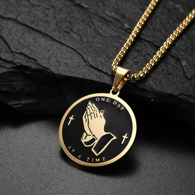 Christianartworkshop Dual-Sided Serenity Praying Hands Pendant Necklace: Token of Abiding Divine Calm - Golden - image 0