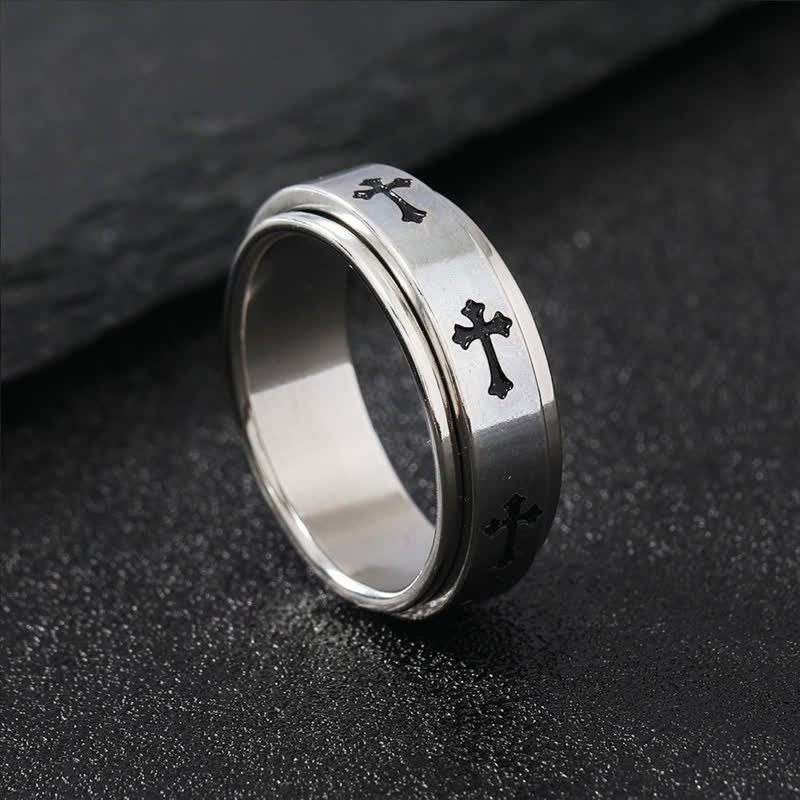 Christianartworkshop Rotatable Cross Stainless Steel Band Ring: Emblem of Abiding Heavenly Grace - Silver - US 12 - image 4