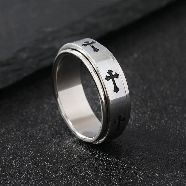 Christianartworkshop Rotatable Cross Stainless Steel Band Ring: Emblem of Abiding Heavenly Grace - Silver - US 12 - image 4