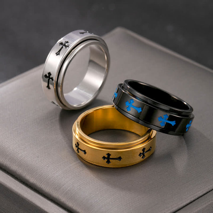Christianartworkshop Rotatable Cross Stainless Steel Band Ring: Emblem of Abiding Heavenly Grace - image 0