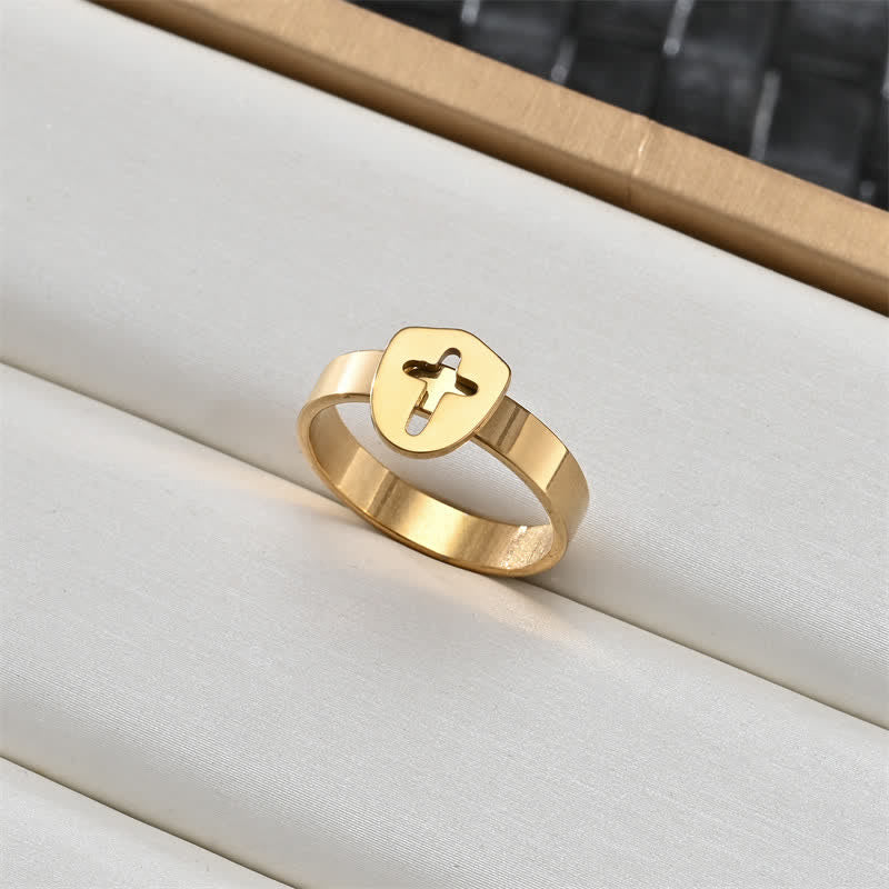 Christianartworkshop Sacred Portrait & Cross Medallion Ring: Emblem of Soft Celestial Protection - Cross B - US 12 - image 2
