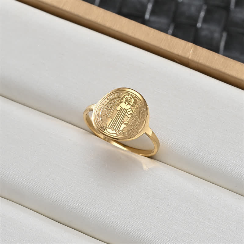 Christianartworkshop Sacred Portrait & Cross Medallion Ring: Emblem of Soft Celestial Protection - St. Benedict - US 12 - image 6