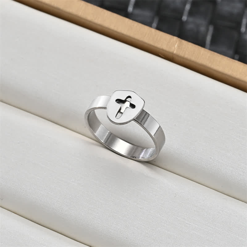 Christianartworkshop Sacred Portrait & Cross Medallion Ring: Emblem of Soft Celestial Protection - Cross A - US 12 - image 1