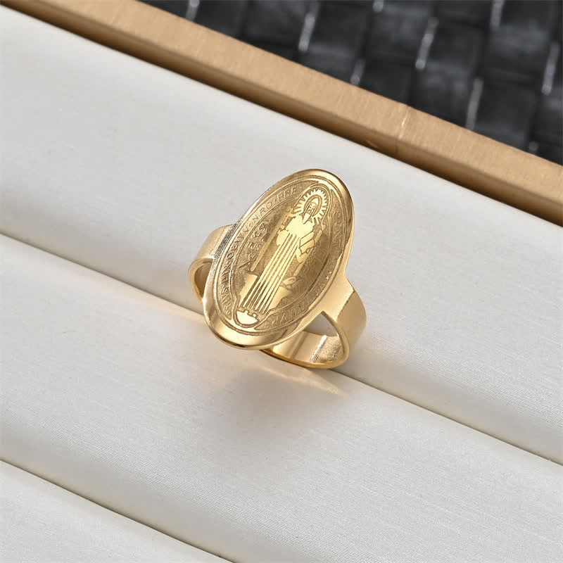 Christianartworkshop Sacred Portrait & Cross Medallion Ring: Emblem of Soft Celestial Protection - Our Lady A - US 12 - image 4