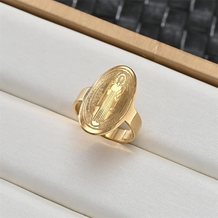 Christianartworkshop Sacred Portrait & Cross Medallion Ring: Emblem of Soft Celestial Protection - Our Lady A - US 12 - image 4