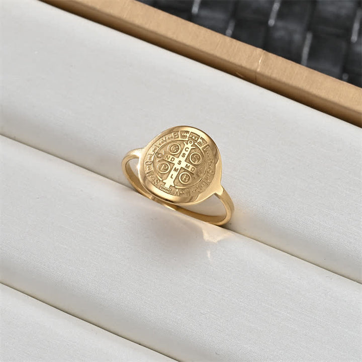 Christianartworkshop Sacred Portrait & Cross Medallion Ring: Emblem of Soft Celestial Protection - St. Benedict Medal - US 12 - image 8