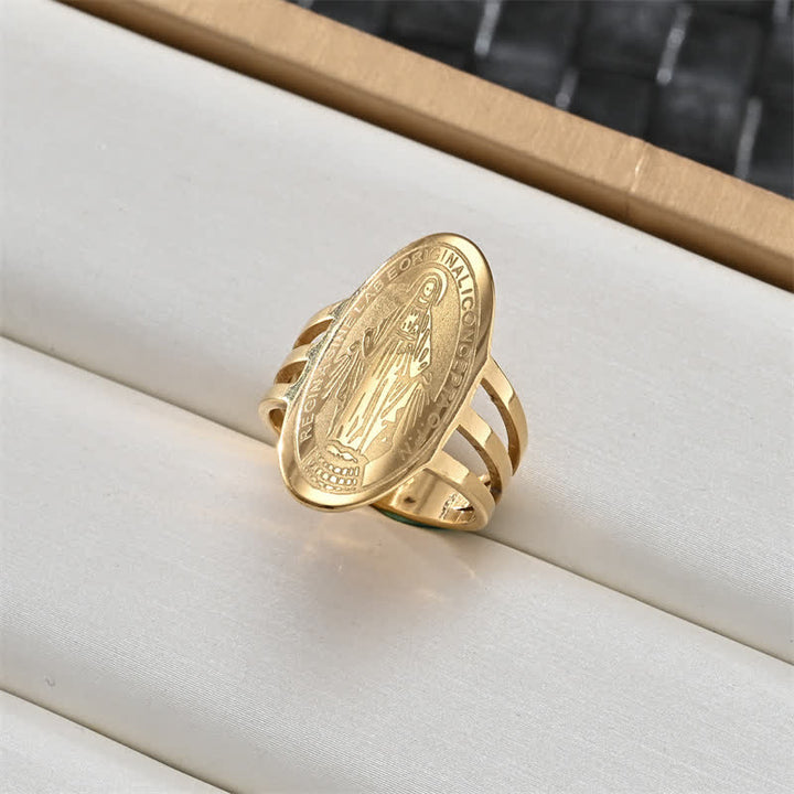 Christianartworkshop Sacred Portrait & Cross Medallion Ring: Emblem of Soft Celestial Protection - Our Lady B - US 12 - image 5
