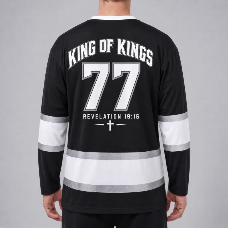 Christianartworkshop Jesus Is King Black Streetwear Hockey Jersey - image 4